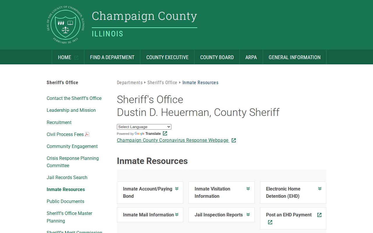 Champaign County Sheriff inmate resources page