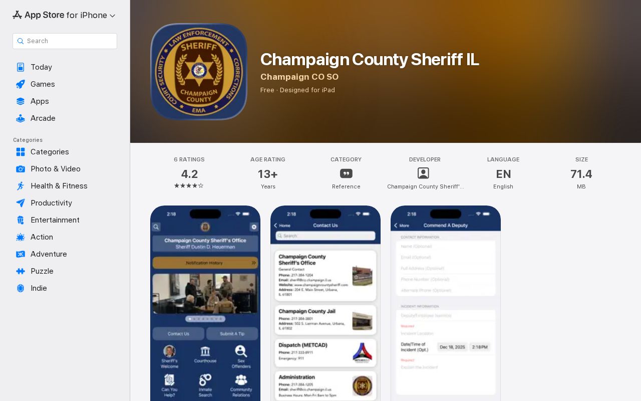 Official Champaign County Sheriff IL mobile app listing