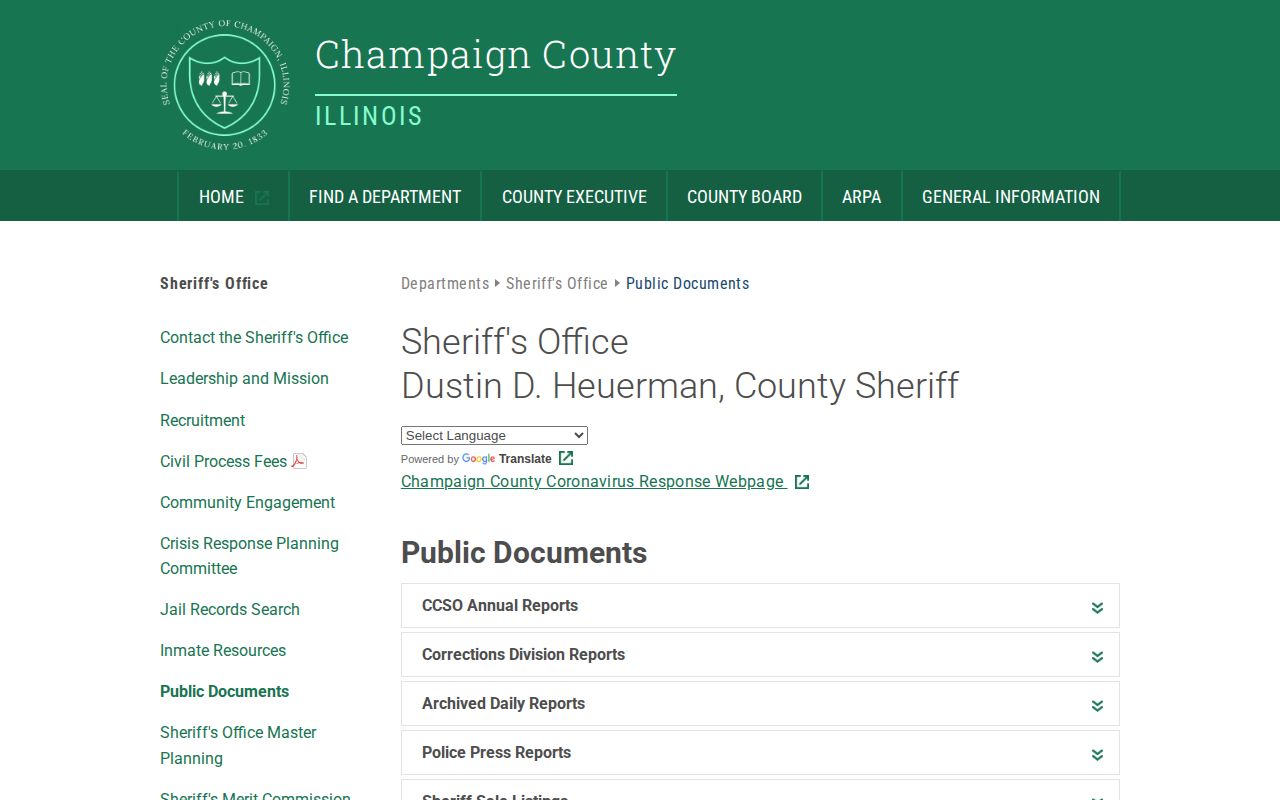 Champaign County Sheriff public documents and Daily Report archive