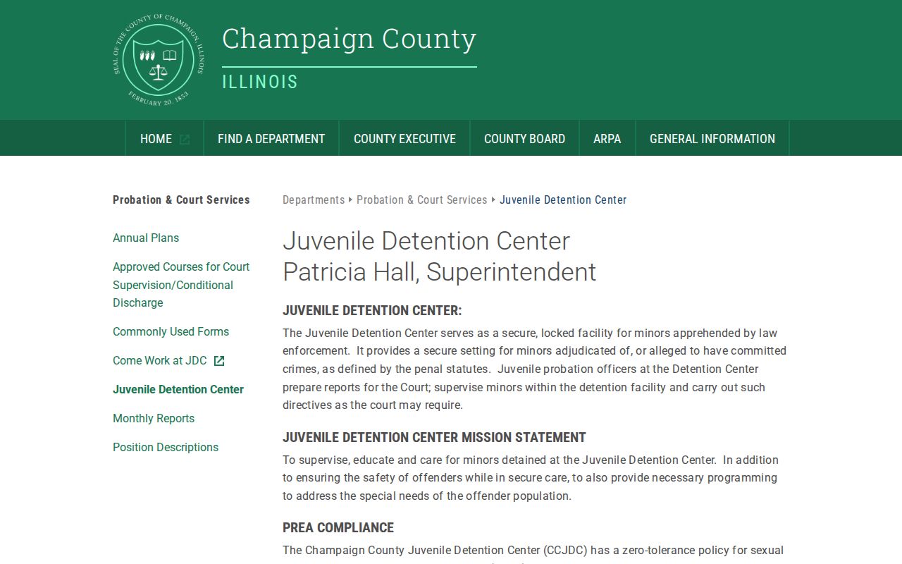 Champaign County Juvenile Detention Center confidential release record contact