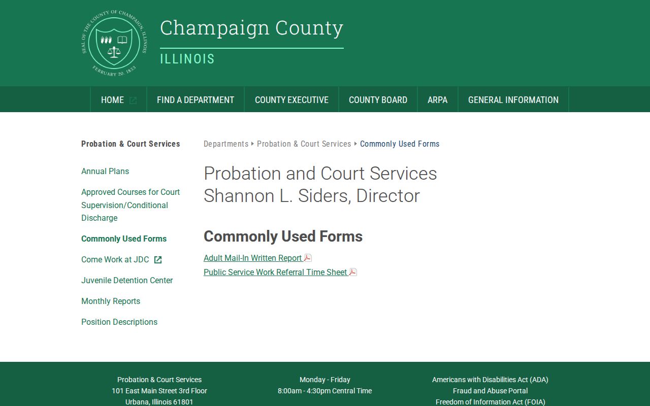 Champaign County juvenile release record probation and court forms