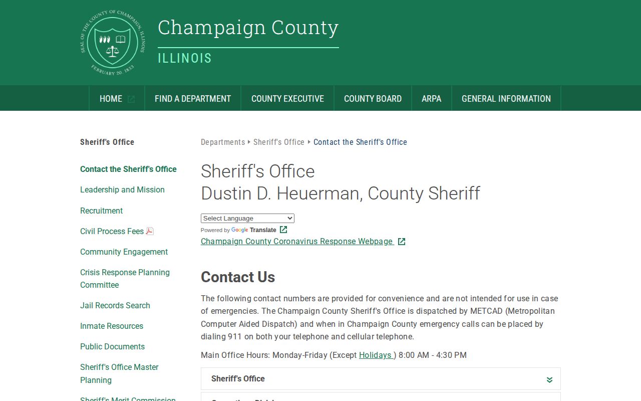 Champaign County Sheriff records and FOIA contact page